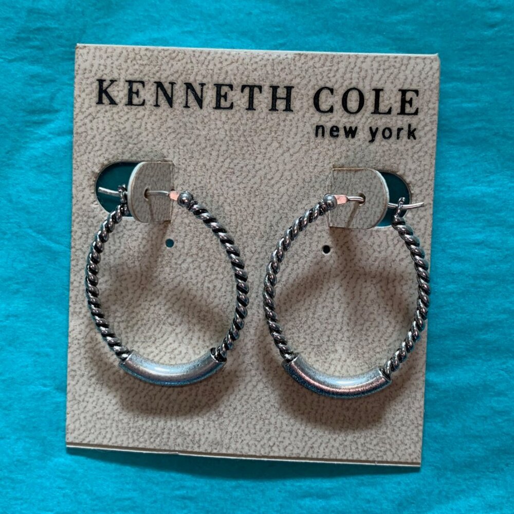 VINTAGE 90s Kenneth Cole New York Silver Hoop Earrings